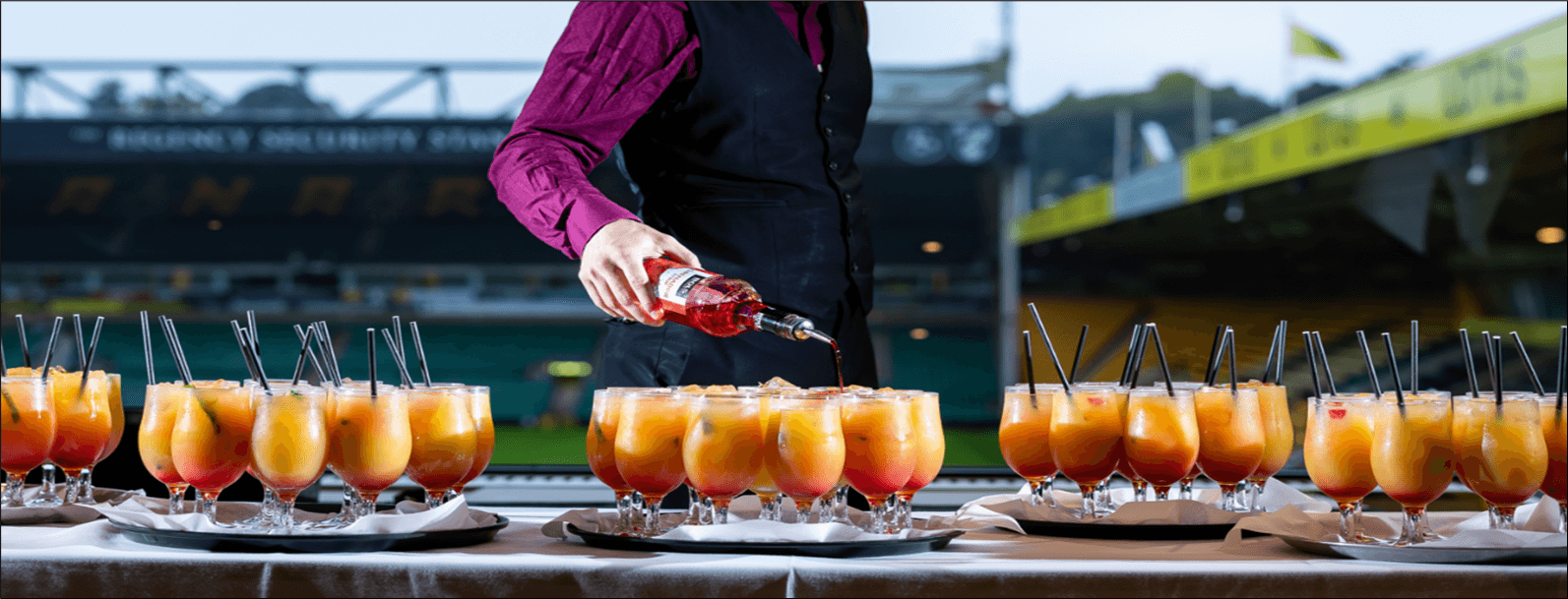Picture of some cocktails infront of the pitch